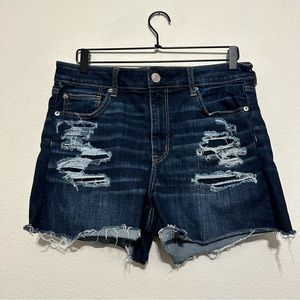 American eagle ne(x)t level stretch hi-rise shortie distressed dark wash size 14